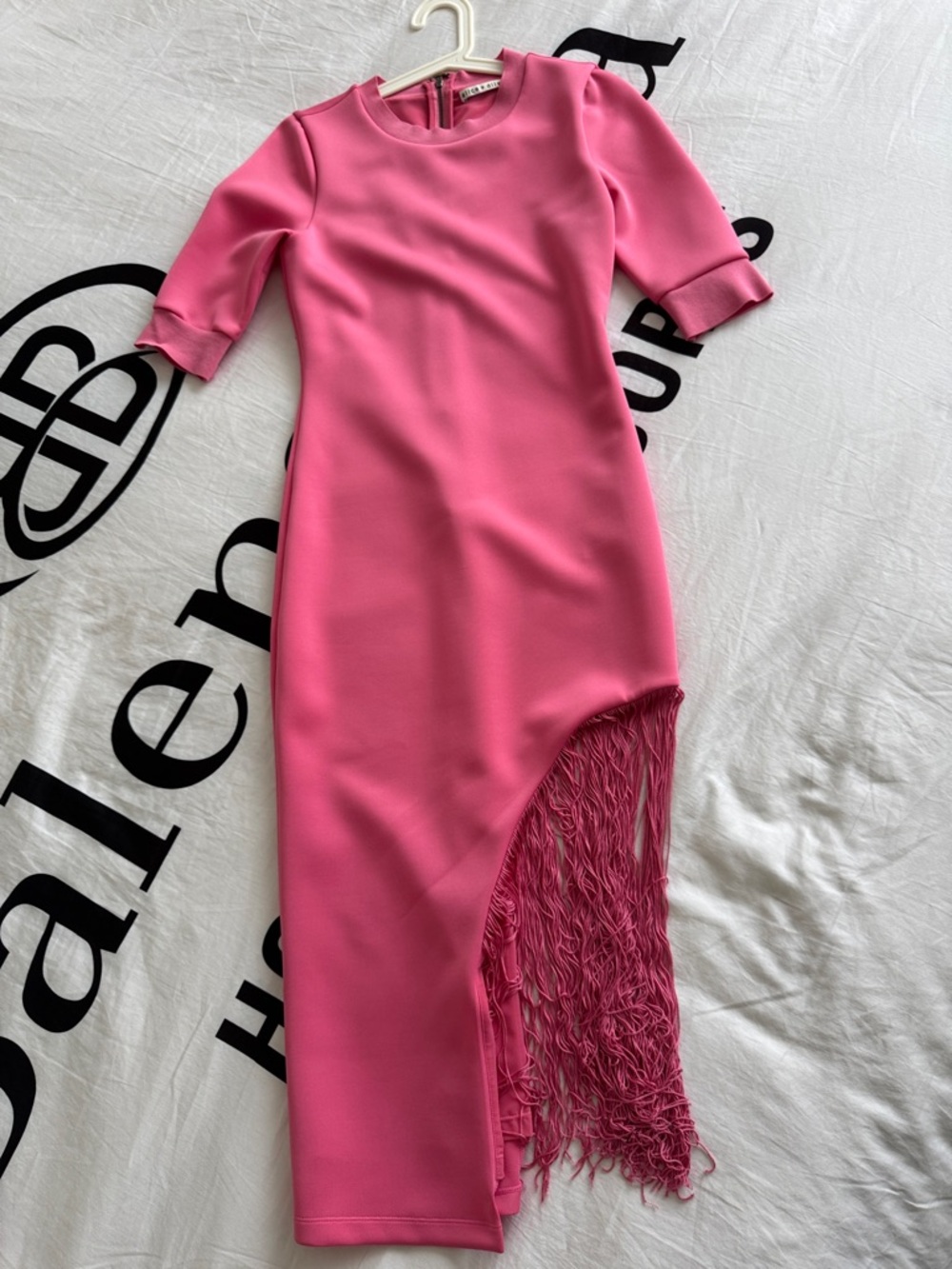 Alice + Olivia Hot Pink Fringe High-Low Midi Dress